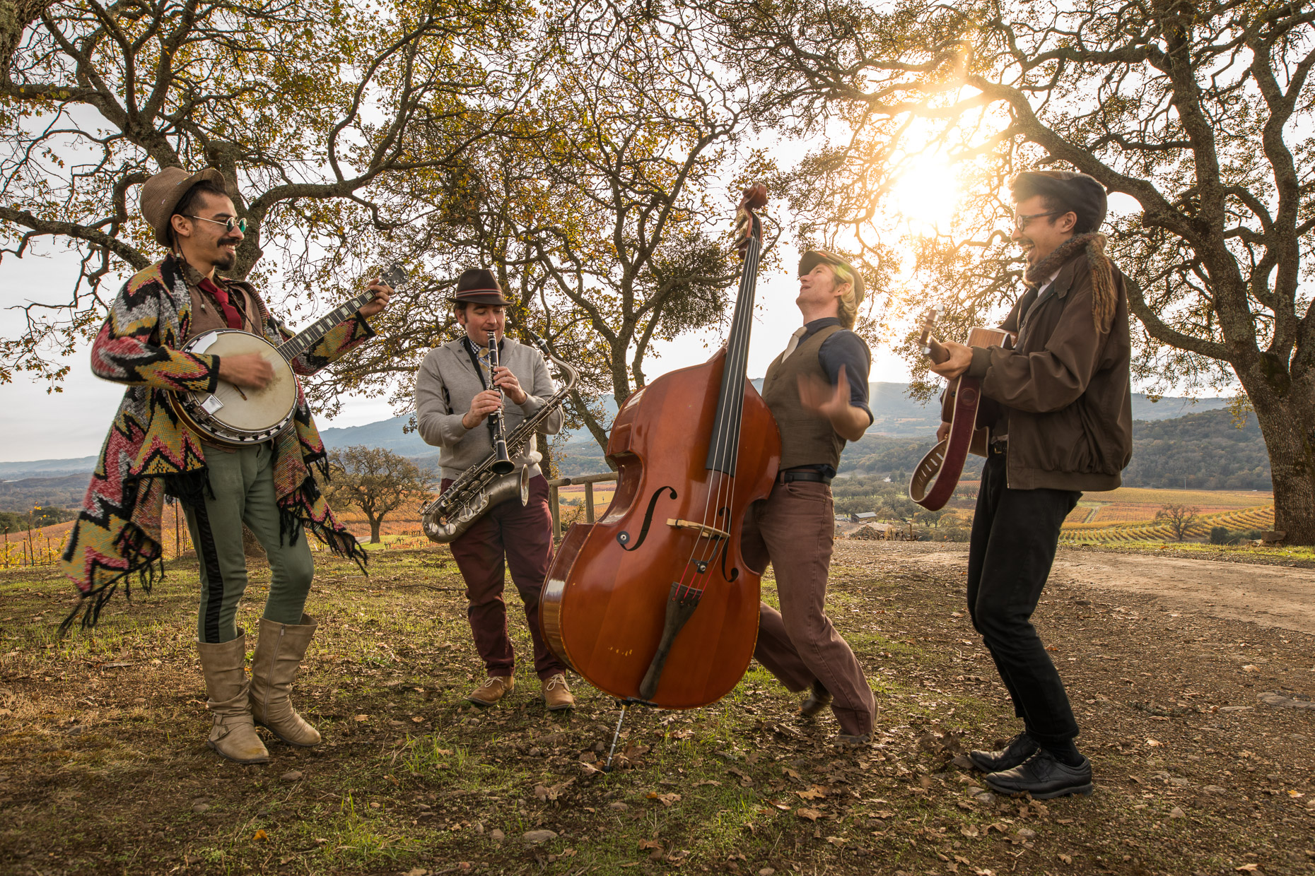 Band has a impromptu session in a vineyard